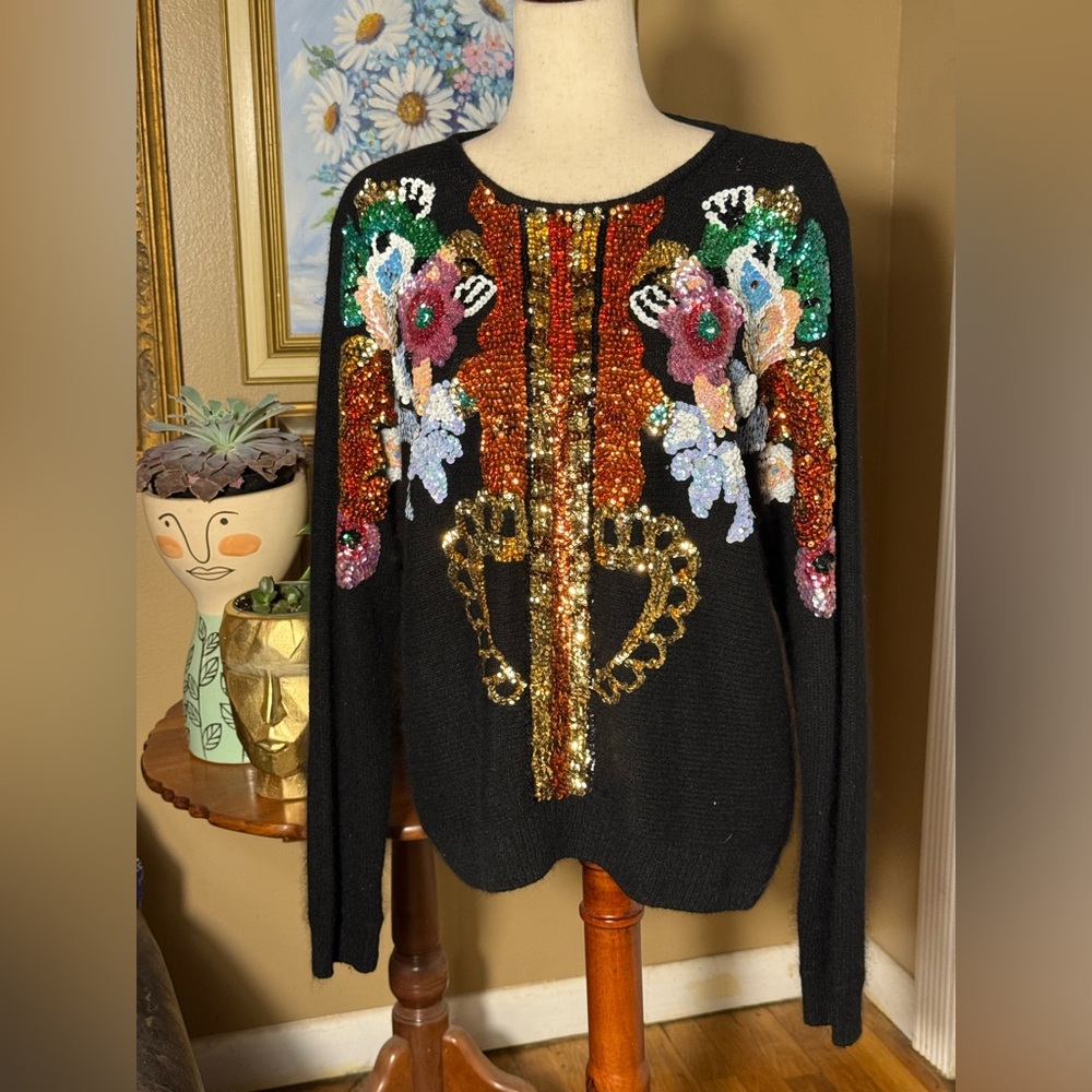 Fuzzy Angora Soft Sequin Embellished Vintage Marnie West Sweater Medium
